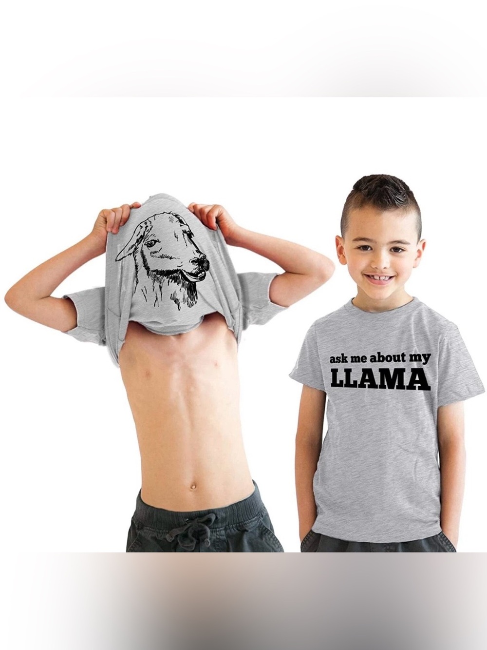 Gildan Gray Kids' Tee with Black Llama Graphic